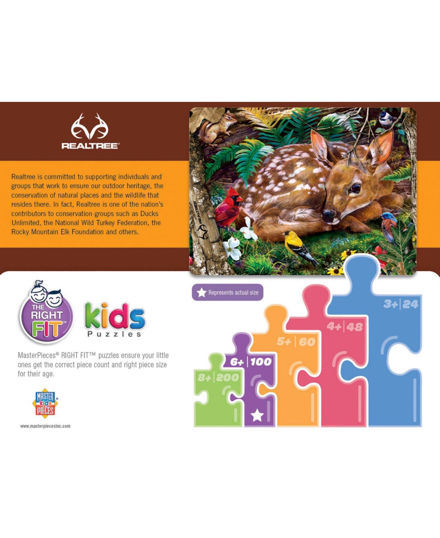 Детский пазл MasterPieces Puzzles Realtree Forest Babies Random Cut 100 Piece Puzzle, от 6 лет, цвет: Разноцветный — фото 3
