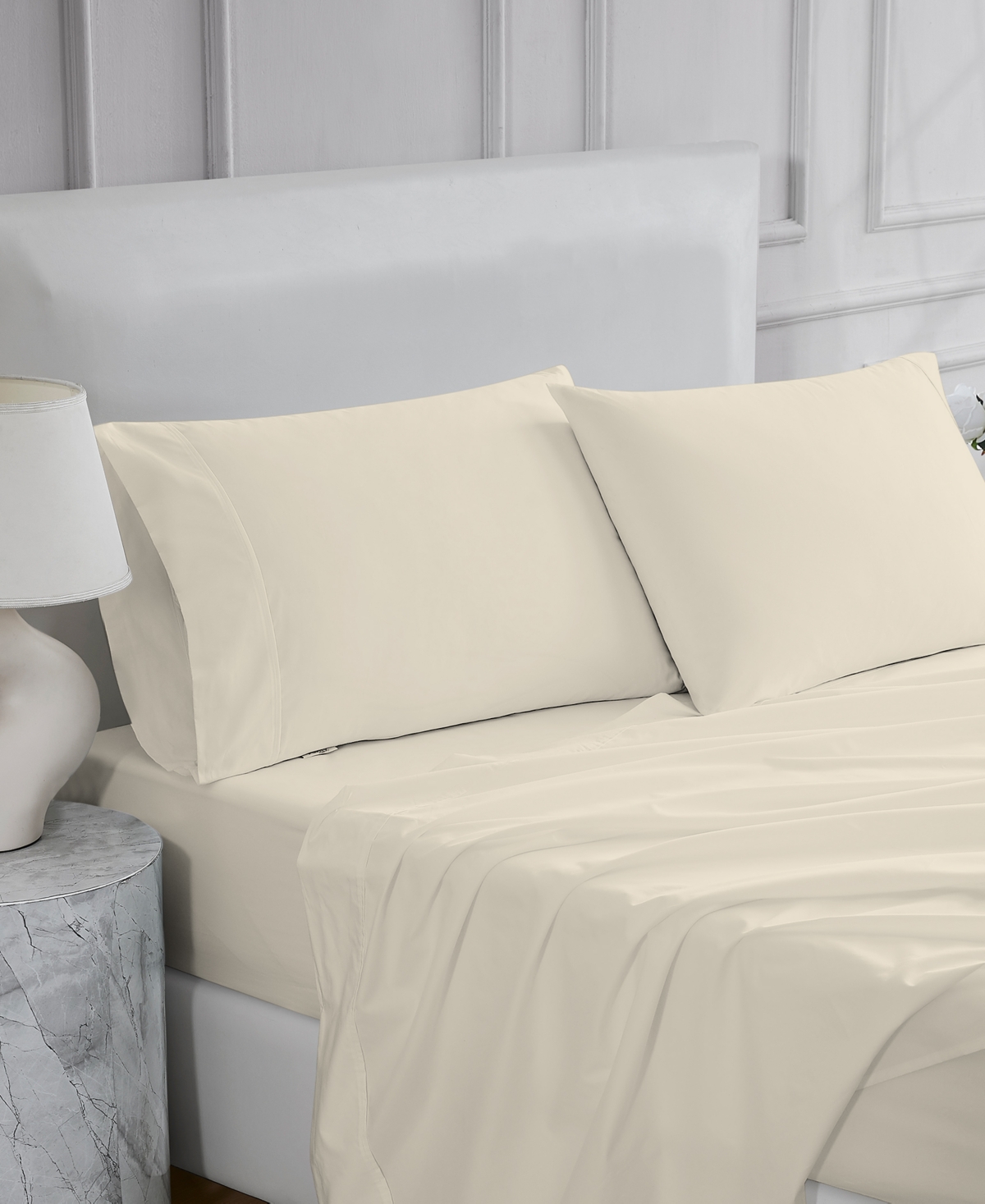 Color Sense 300 Thread Count Cotton Sateen 4 Pc Sateen Sheet Set Queen In Dark Gray