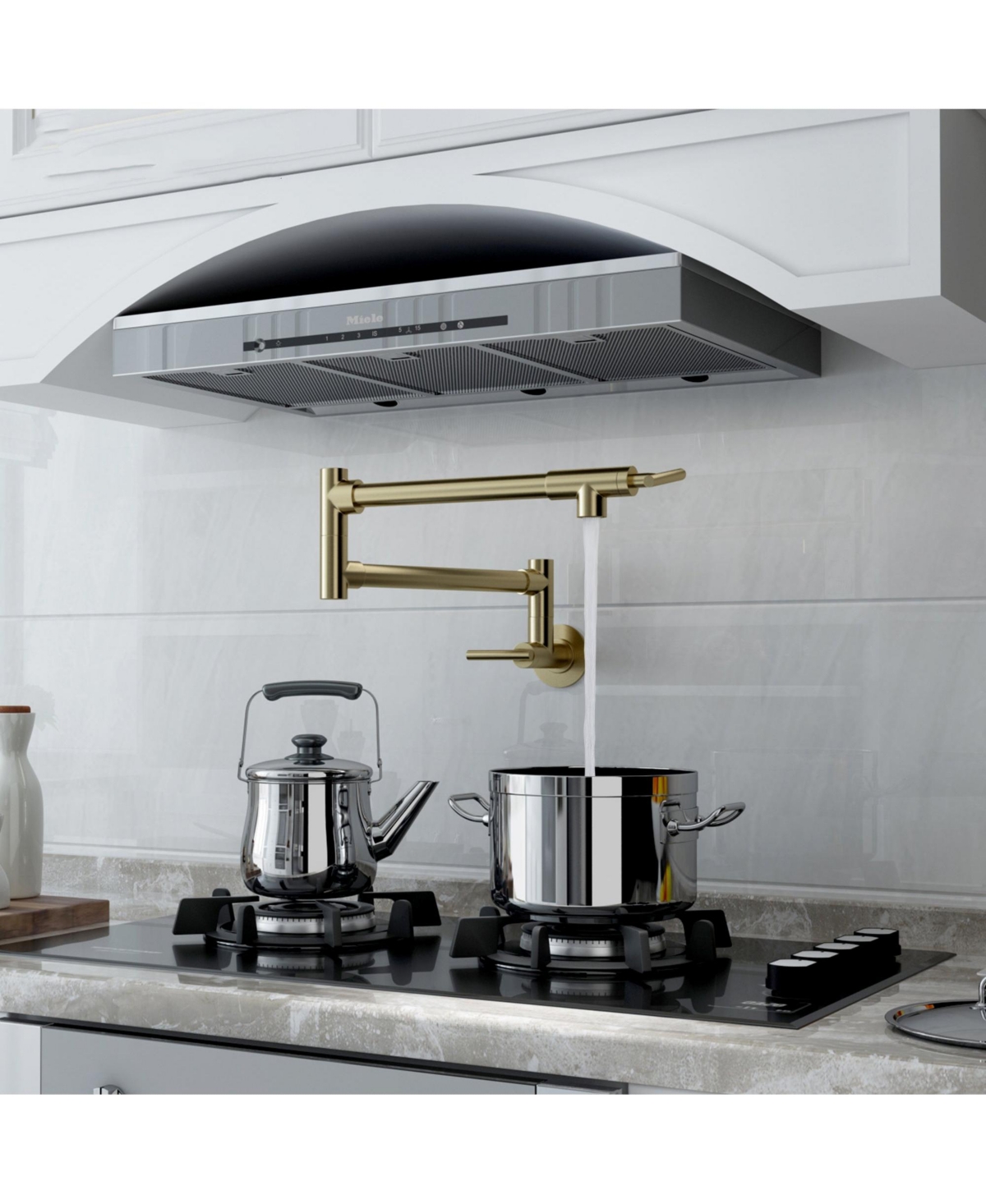 Mondawe Pot Filler Tap Foldable Kitchen Faucet Single Cold Sink Tap Rotate Folding Spout Brass Wall Mounted