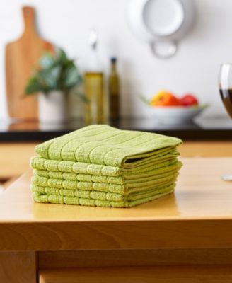 Basic Terry Collection Solid Windowpane Dishcloth Set, 12x12", Avocado, 6 Count