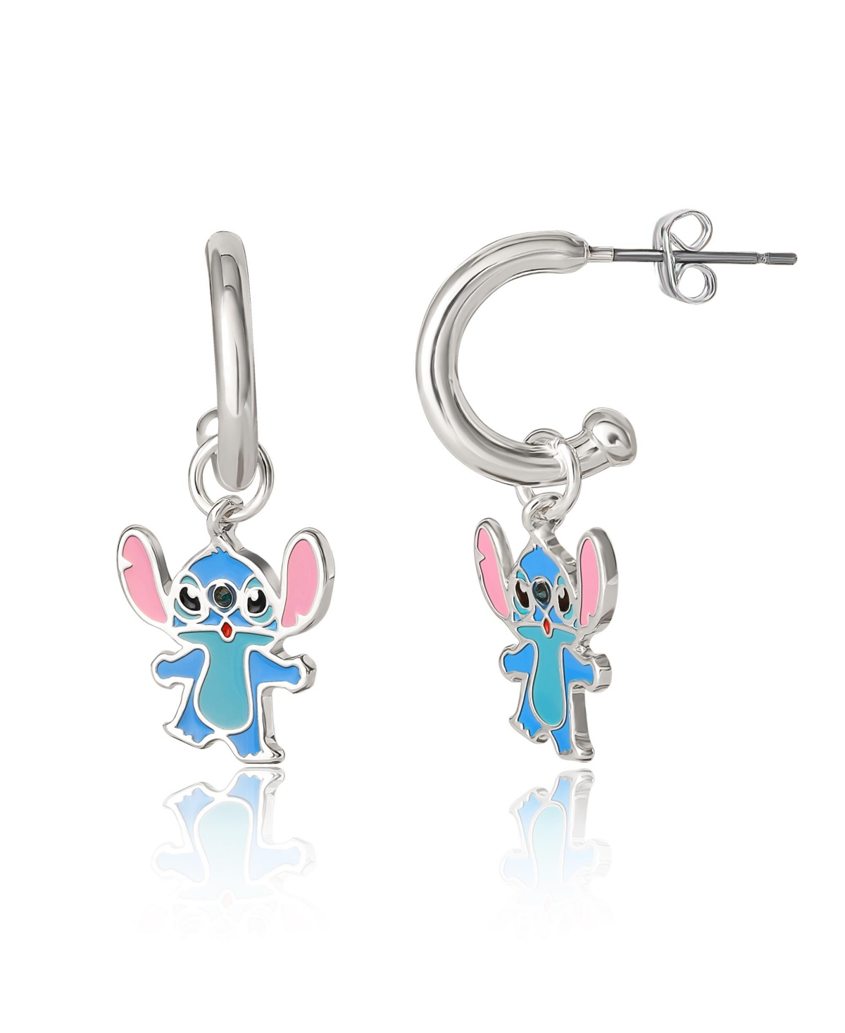 Lilo and Stitch Silver Plated Stitch Drop Hoop Earrings - Silver tone, blue