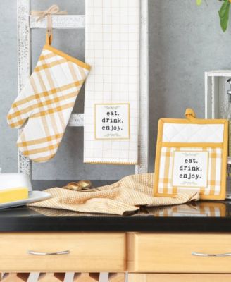 Home Sweet Farmhouse Kitchen Collection, Potholder/Oven Mitt/Dishtowel Set, Honey Gold, 4 Count