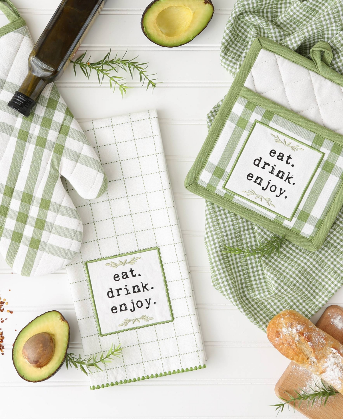 Design Imports Home Sweet Farmhouse Kitchen Collection, Potholder/oven Mitt/dishtowel Set, Antique Green, 4 Count In Antique Green