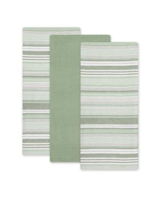 Everyday Dishtowel Collection Urban Stripe, 20x30", Artichoke Green, 3 Piece