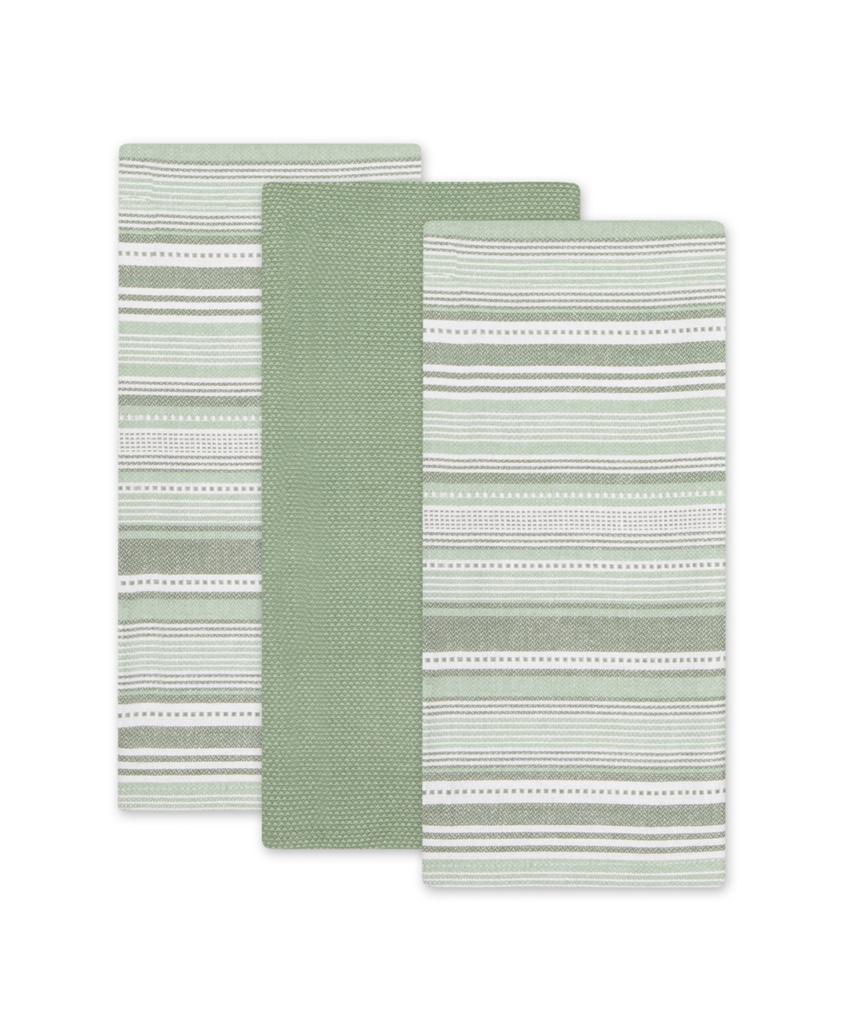 Design Imports Everyday Dishtowel Collection Urban Stripe, 20x30", Artichoke Green, 3 Piece In Artichoke Green