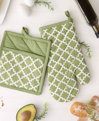 Lattice Basics Collection Kitchen Essentials, Oven Mitt Potholder Set, Antique Green, 2, Piece