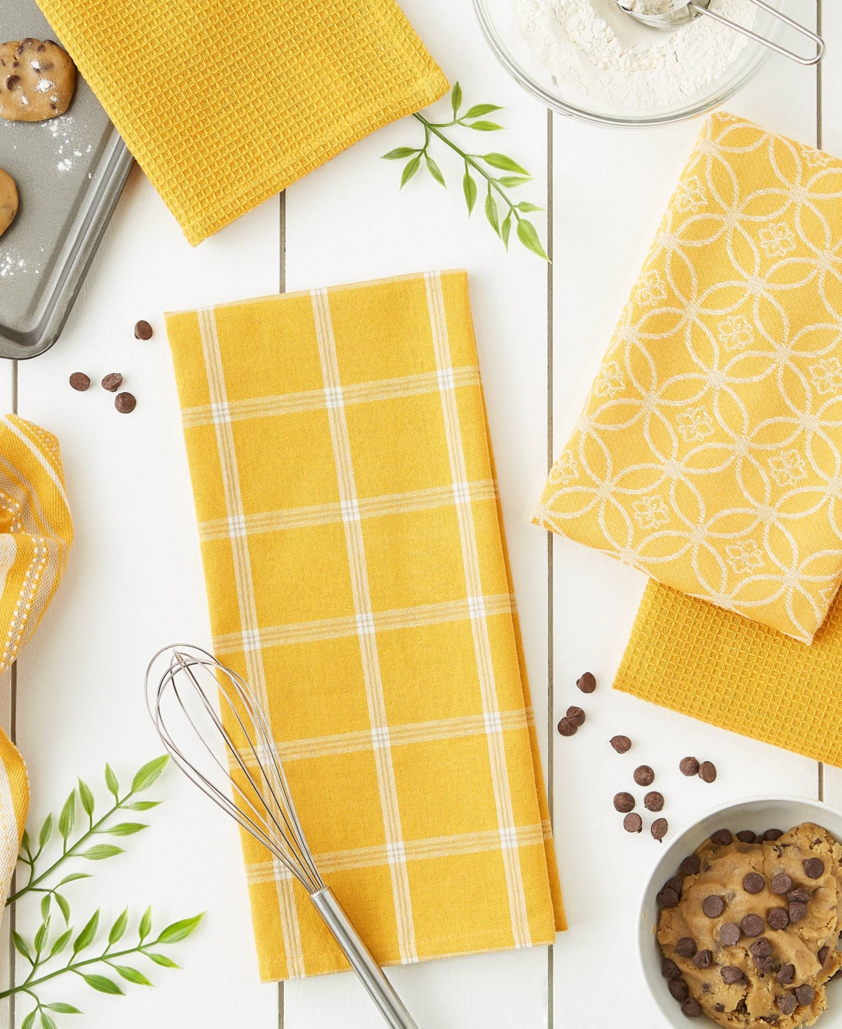 Design Imports Assorted Woven Kitchen Set, Dishtowel, 18x28", Dishcloth, 13x13", Honey Gold, 5 Piece In Honey Gold