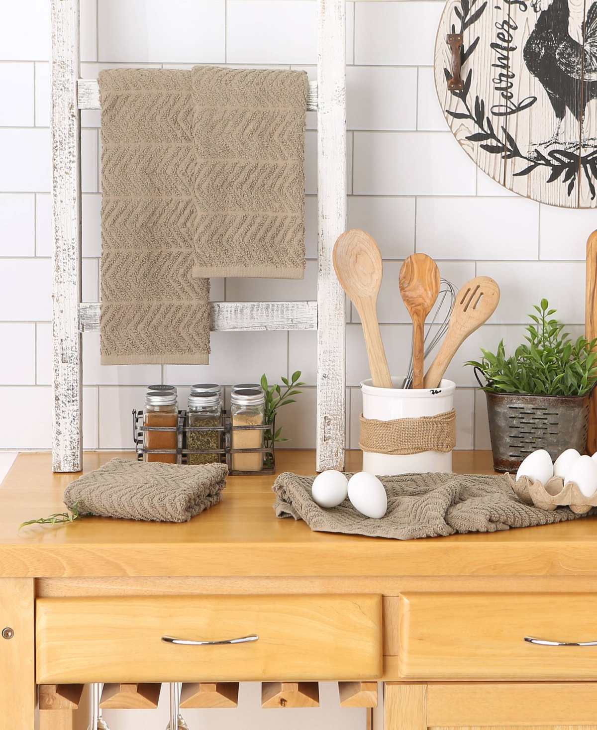 Design Imports Luxury Bar Mop Collection Chevron Dishtowel Set, 16x19", Stone, 4 Piece In Stone