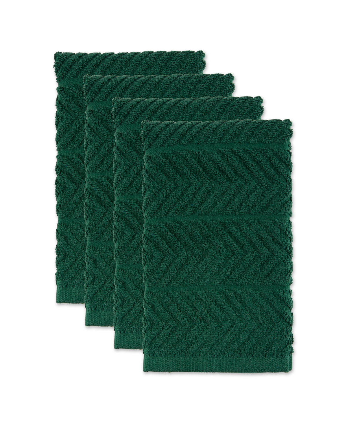 Design Imports Luxury Bar Mop Collection Chevron Dishtowel Set, 16x19", Dark Green, 4 Piece In Dark Green
