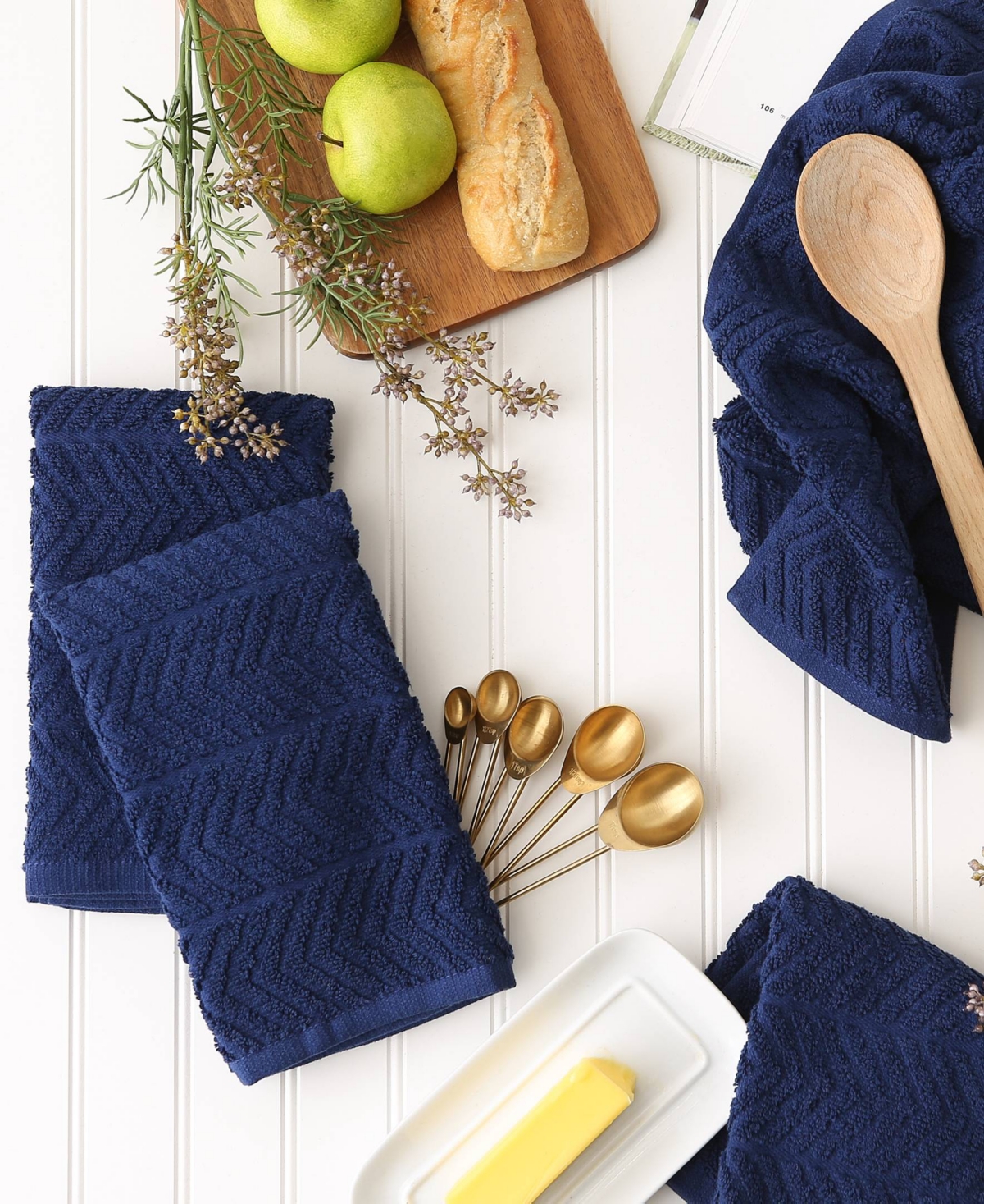 Design Imports Luxury Bar Mop Collection Chevron Dishtowel Set, 16x19", Nautical Blue, 4 Piece In Nautical Blue