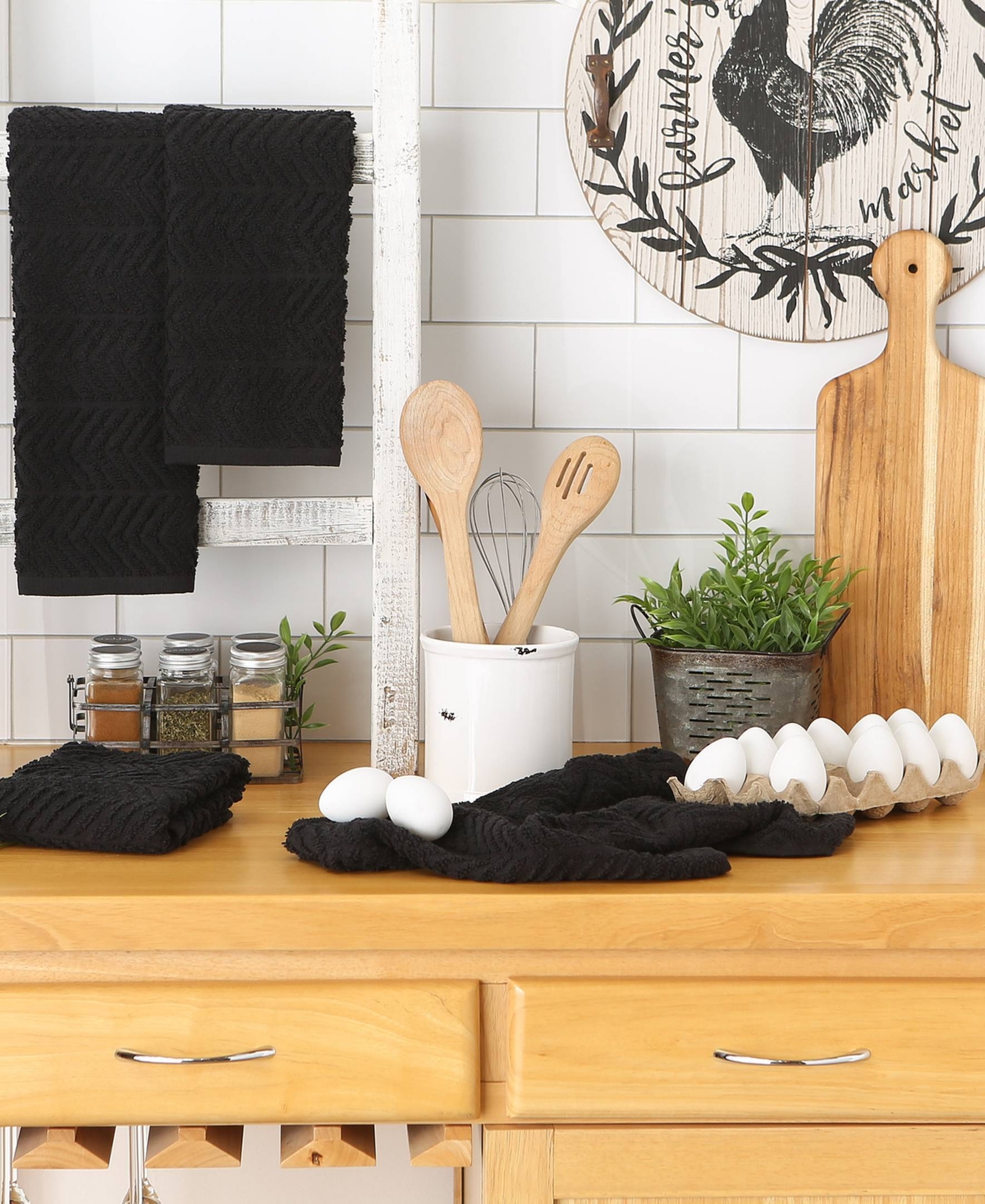 Design Imports Luxury Bar Mop Collection Chevron Dishtowel Set, 16x19", Black, 4 Piece In Black