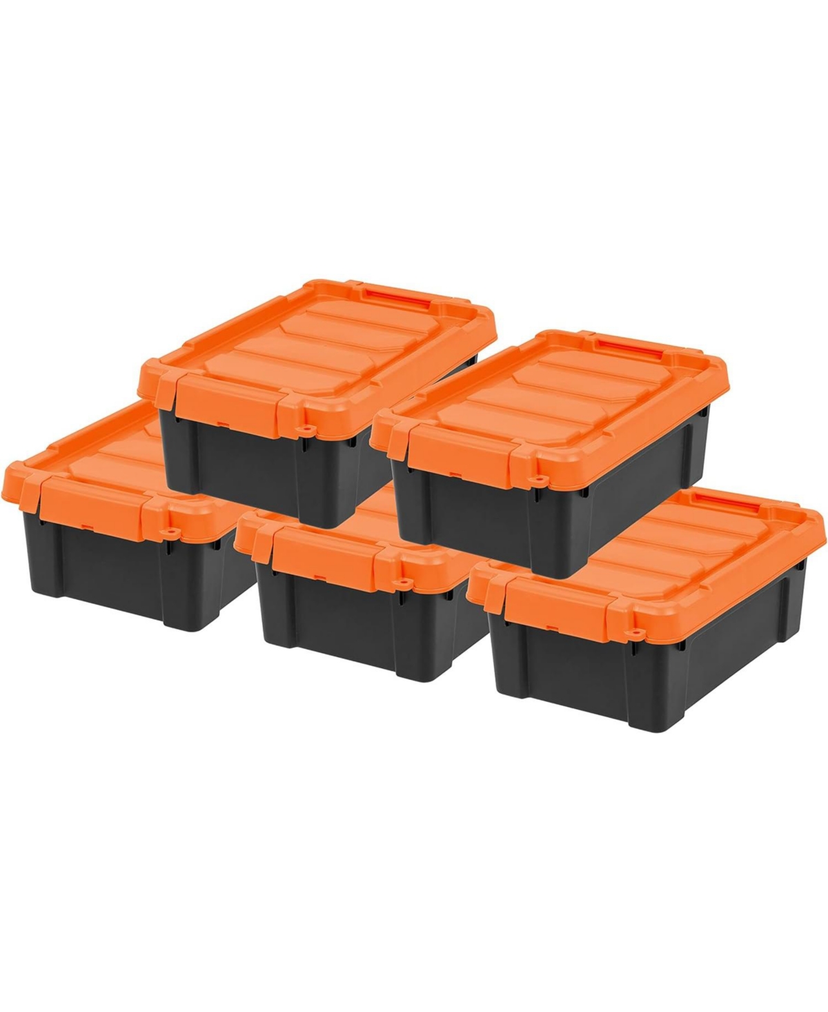 3 Gallon Lockable Storage Totes with Lids, 5 Pack - Orange Lid, Heavy-Duty Durable Stackable Containers, Large Garage Organizing Bins Moving