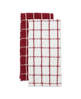 Washed Waffle Collection Oversized Preshrunk Ultra Absorbent, Dishtowel Set, 20x30", Barn Red, 2 Piece