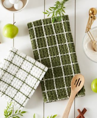 Washed Waffle Collection Oversized Preshrunk Ultra Absorbent, Dishtowel Set, 20x30", Sage, 2 Piece