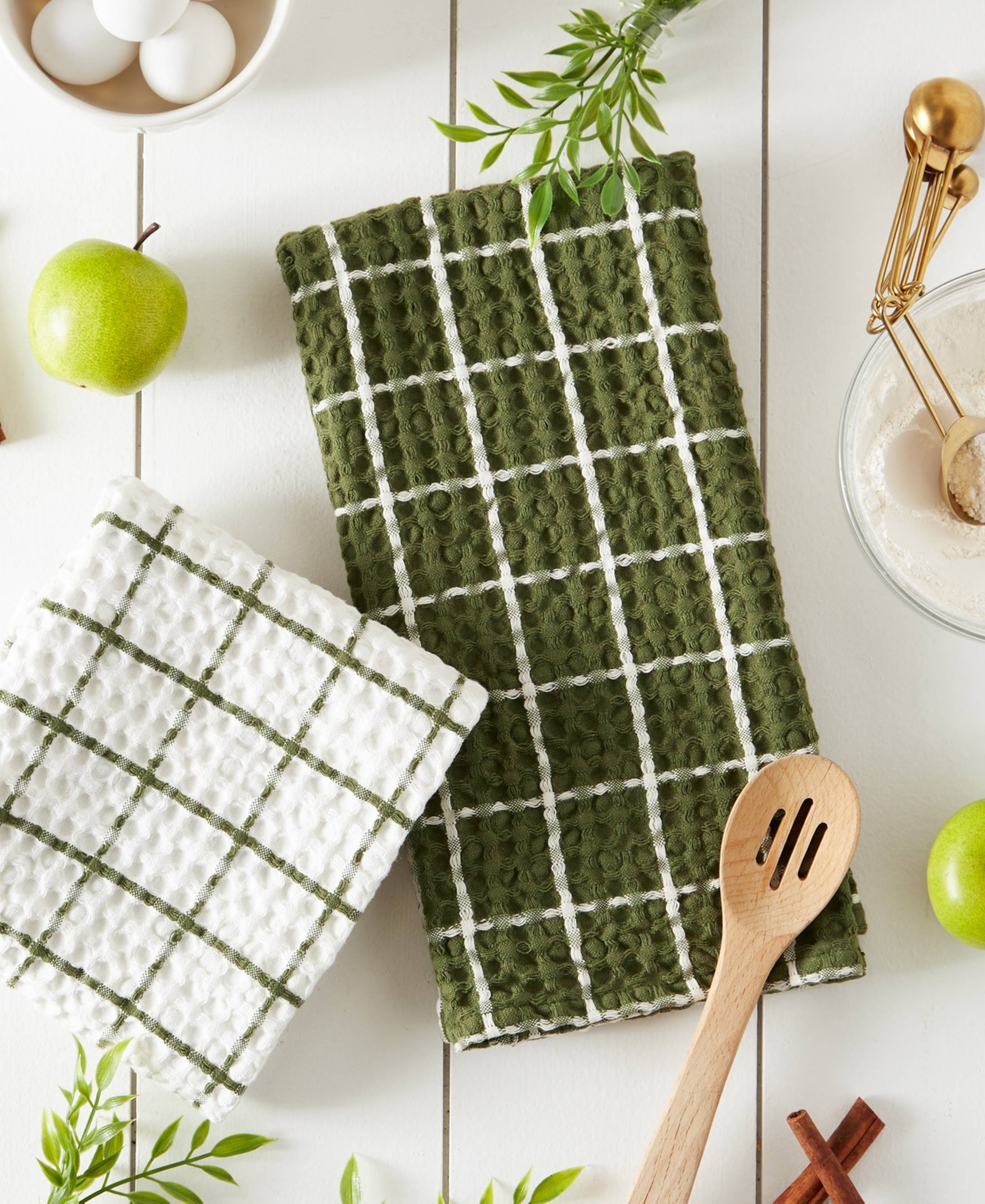 Design Imports Washed Waffle Collection Oversized Preshrunk Ultra Absorbent, Dishtowel Set, 20x30", Sage, 2 Piece In Sage