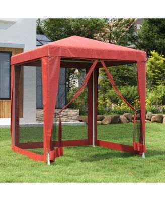 Party Tent with 4 Mesh Sidewalls Red 6.6'x6.6' HDPE