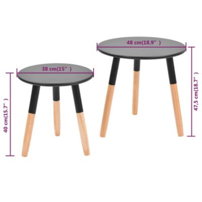 Side Table Set of 2 Black Solid pinewood legs, MDF top Small