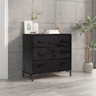Chest of Drawers Black Solid pine wood, engineered wood, metal