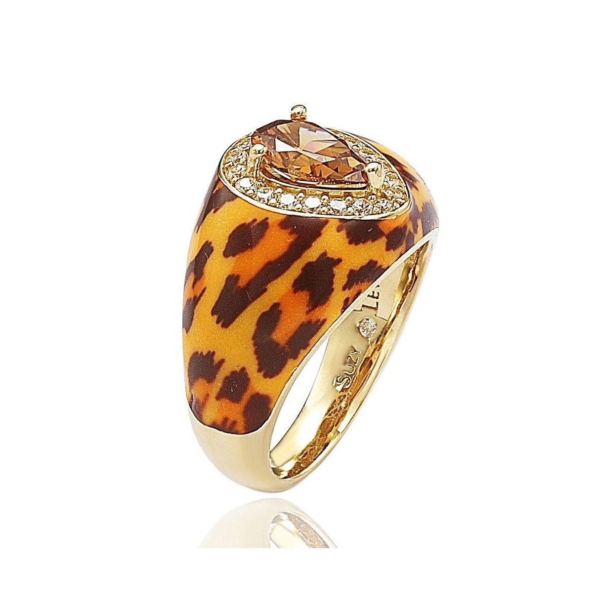 Suzy Levian New York Suzy Levian Sterling Silver Cubic ZirconiaPear-cut Animal Print Ring - Brown