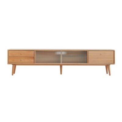 Solid Beech TV Cabinet with Chinese Glass Doors, Storage Space
