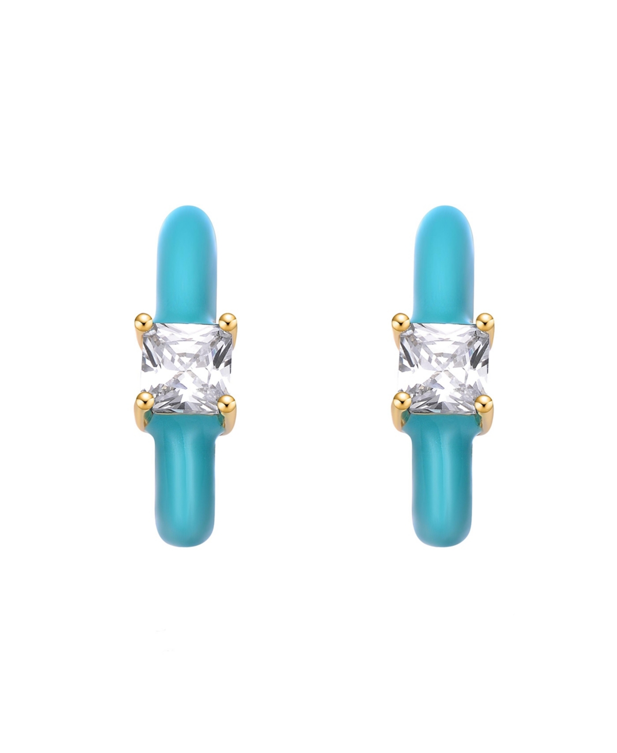 GiGiGirl 14k Yellow Gold Plated with Cubic ZirconiaTurquoise Enamel C-Hoop Earrings for Kids - Blue