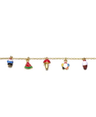 14k Yellow Gold Plated Adjustable Bracelet with Multi-Shaped Charms for Kids