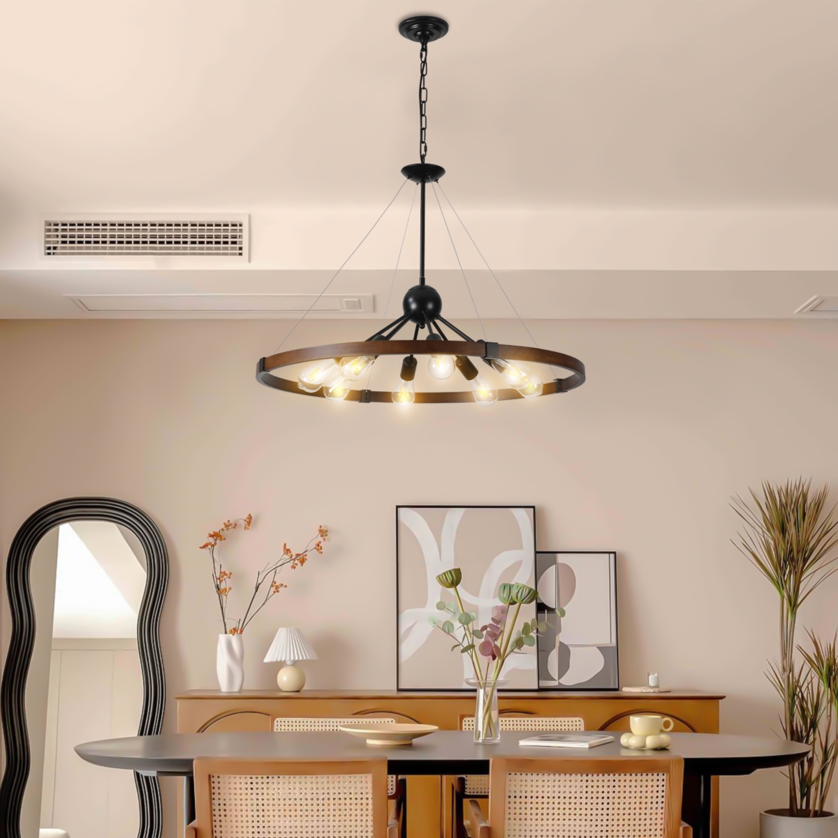 Streamdale Furniture 8-Light Retro Farmhouse Chandelier For Kitchen, Living Room, Dining Room(No Bulbs) - Walnut+black
