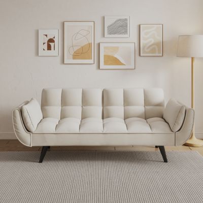57" Sofa with Throw Pillow & Armrests