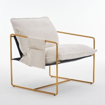 Streamdale Gold-plated Upholstered Armchair with Arm Pockets