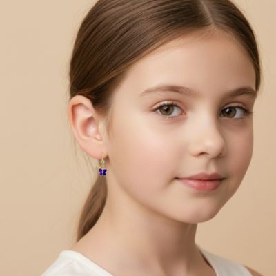 Kids 14k Gold Plated CZ Purple Enamel Butterfly Earrings