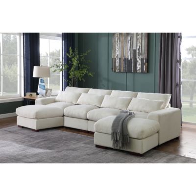 Tatman Linen Blend Sectional With 2 Ottomans