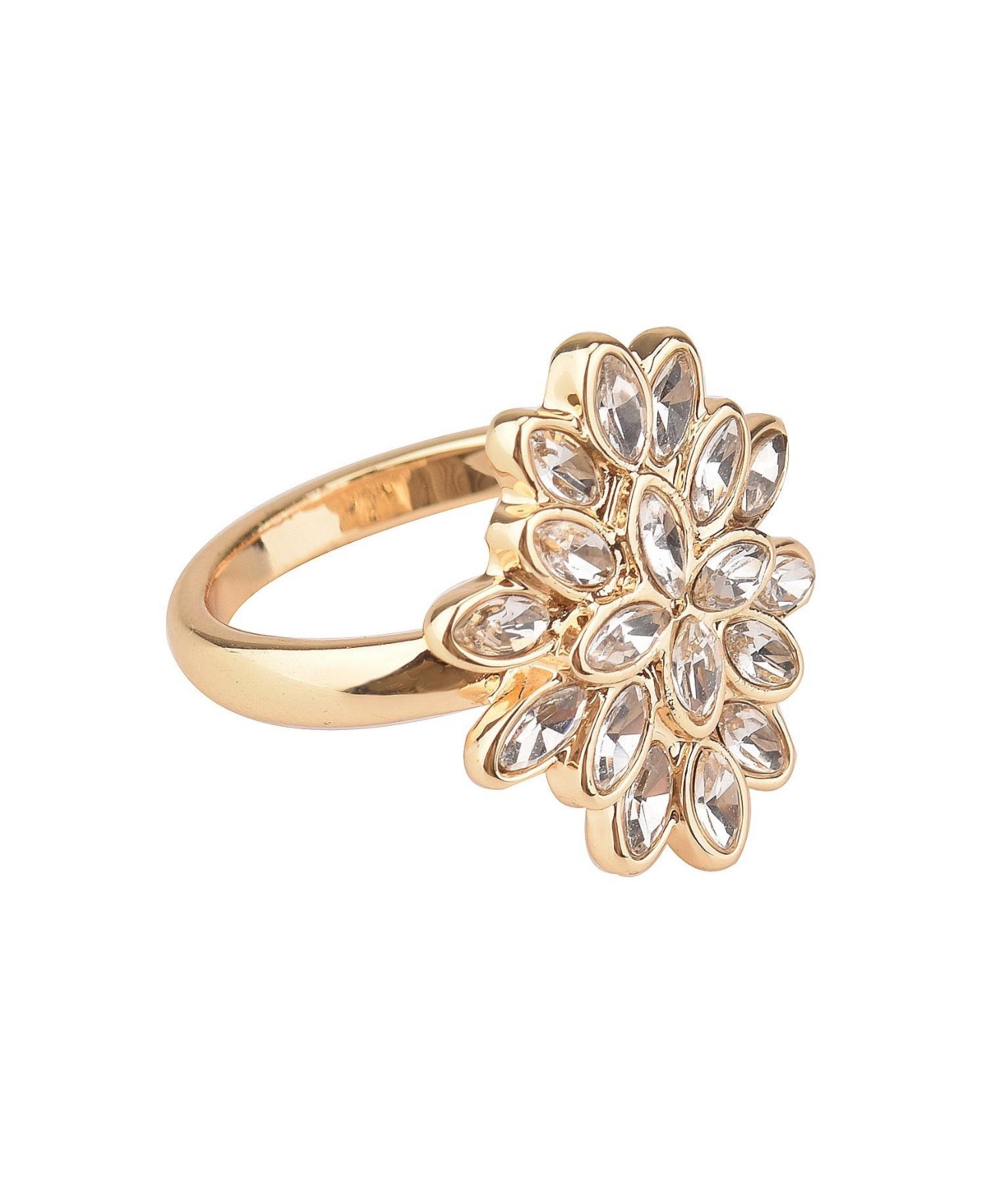 Glass Stone Flower Cocktail Ring - Gold