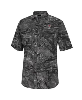 Men's  Charcoal NC State Wolfpack Realtree Aspect Charter Full-Button Fishing Shirt
