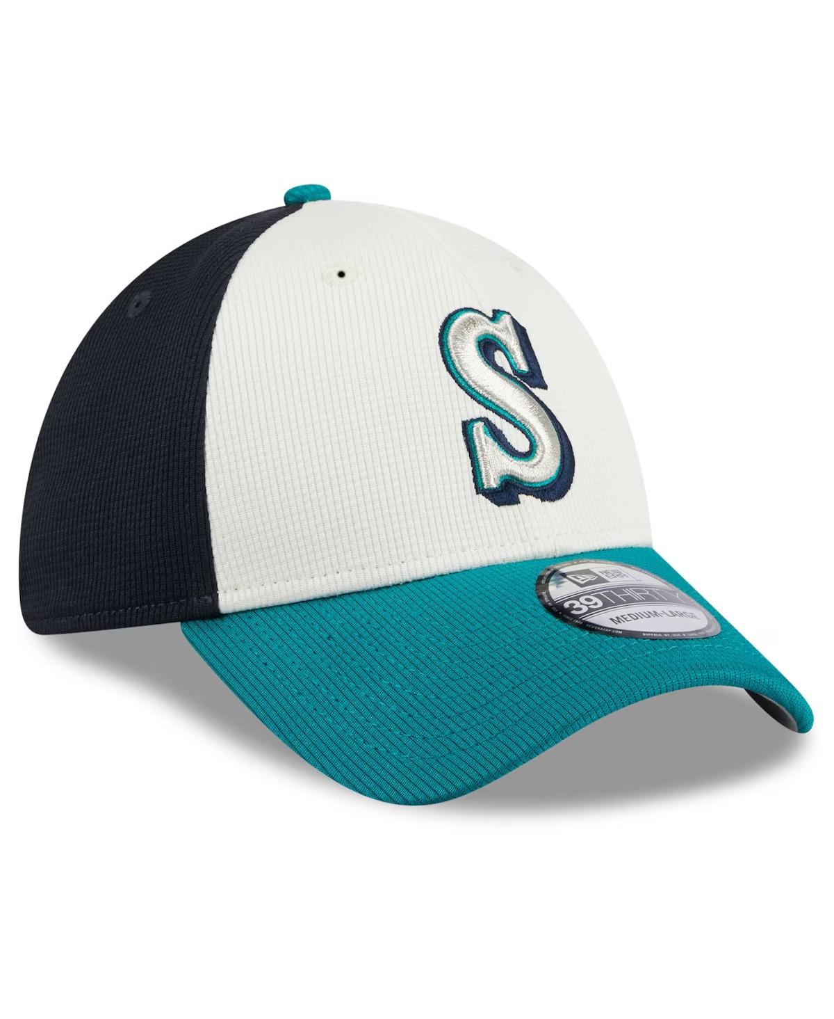 New Era Cream Seattle Mariners 2024 Batting Practice 39thirty Flex Hat In Navy
