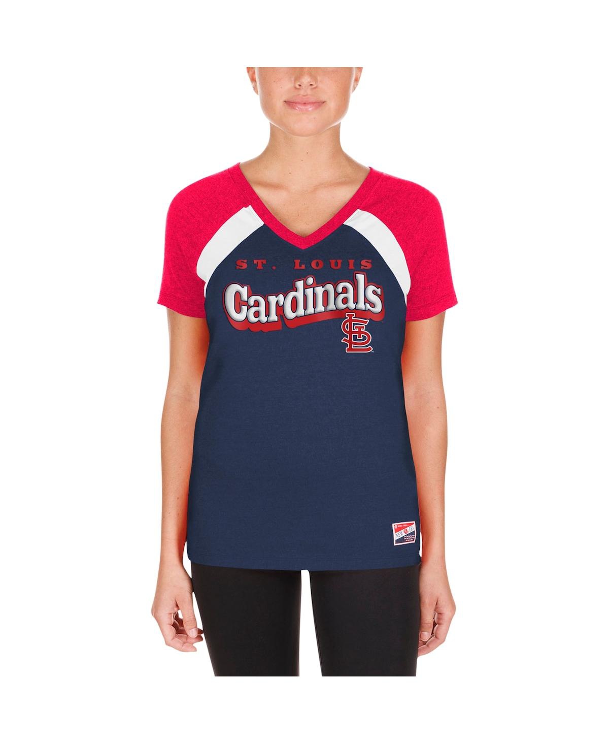 NEW ERA WOMEN'S NAVY ST. LOUIS CARDINALS HEATHERED RAGLAN V-NECK T-SHIRT 
