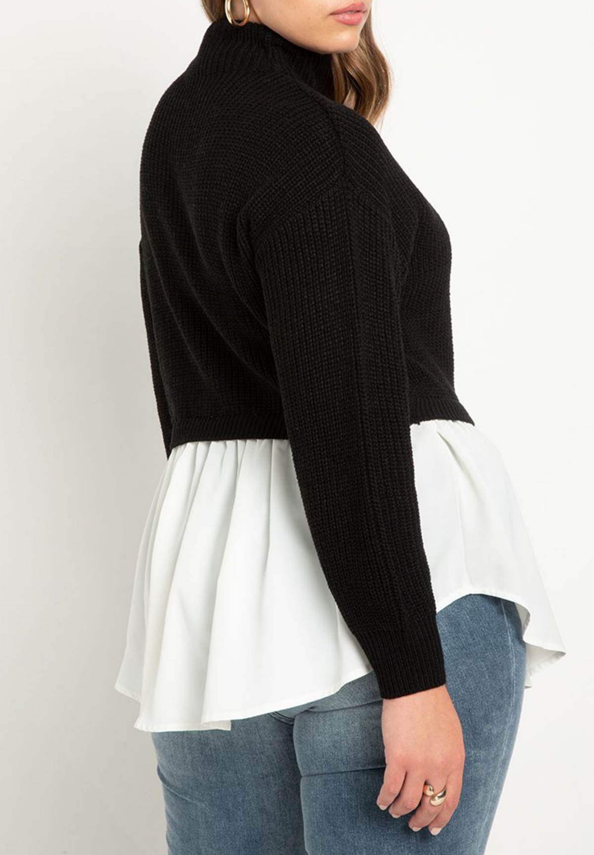 Eloquii Plus Size Twofer Skirted Sweater - Black and soft white