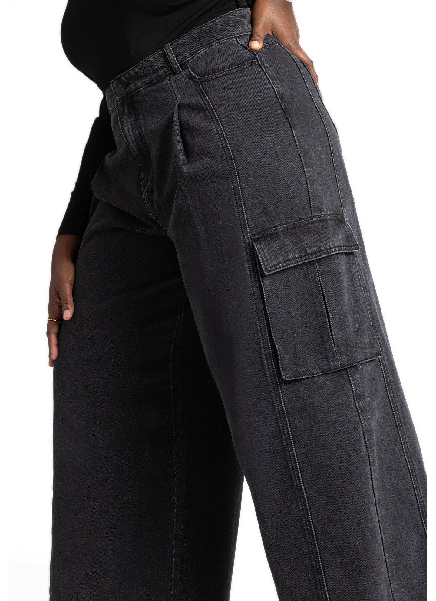 Женские джинсы ELOQUII Wide Leg Cargo Jean, цвет: Чёрный варёный — фото 2
