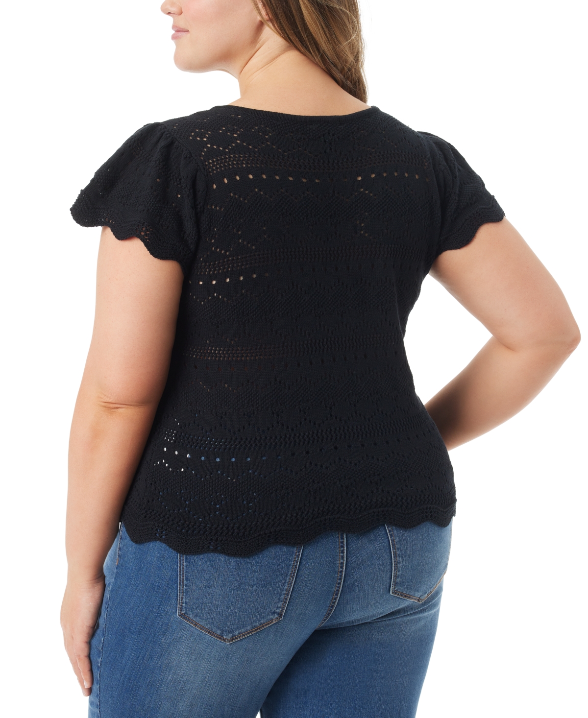 Jessica Simpson Trendy Plus Size Jette Pointelle Short-Sleeve Sweater Top