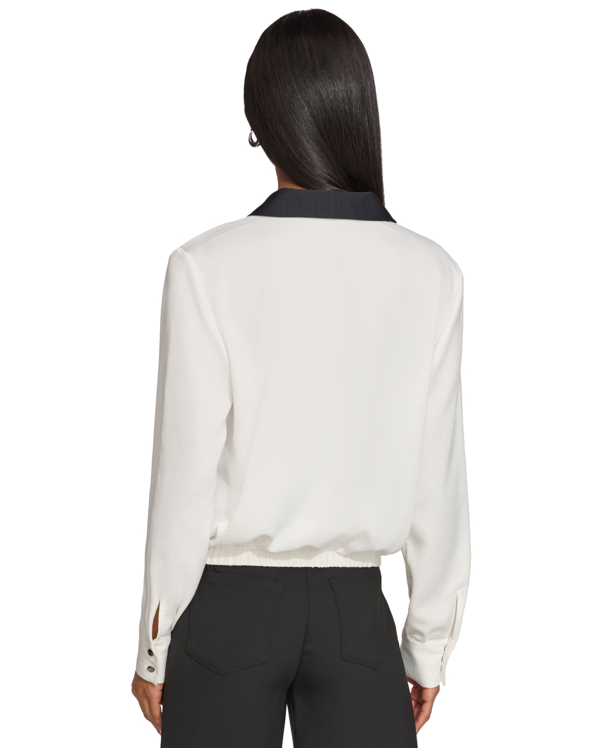 Karl Lagerfeld Paris Women's Faux-Wrap Top - Soft White  Black