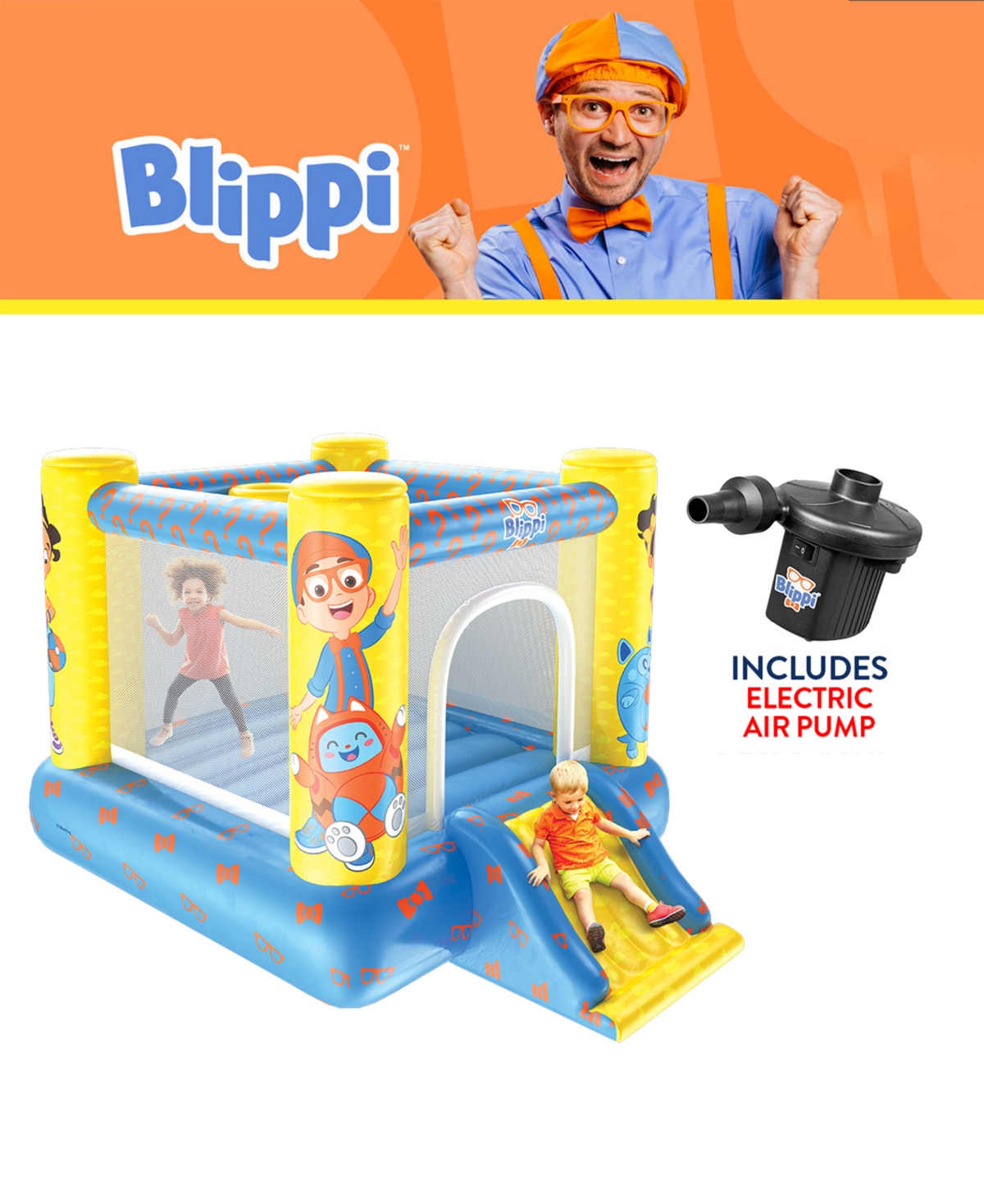 World Tech Toys Moonbug Blippi Inflatable Bouncer With Slide In Multi