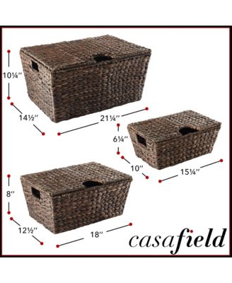 Set of 2 Water Hyacinth Storage Baskets (Medium/Large),  Multipurpose Organizer Totes with Tapered Bottoms and Removable Lids