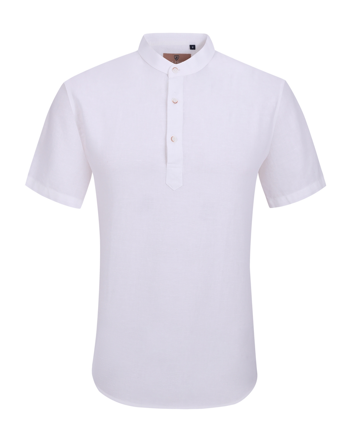Suslo Couture Mens Linen Solid Banded Collar Button Up In White