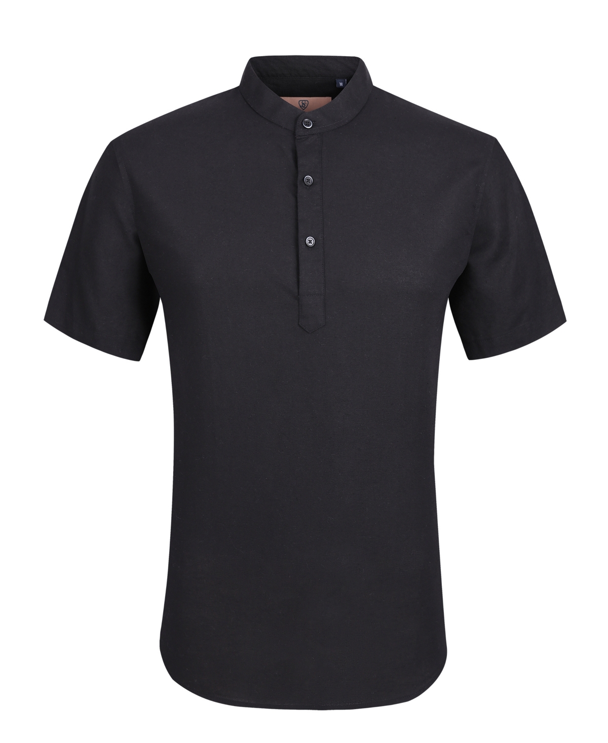 Shop Suslo Couture Men's Linen Solid Banded Collar Button Up In Black