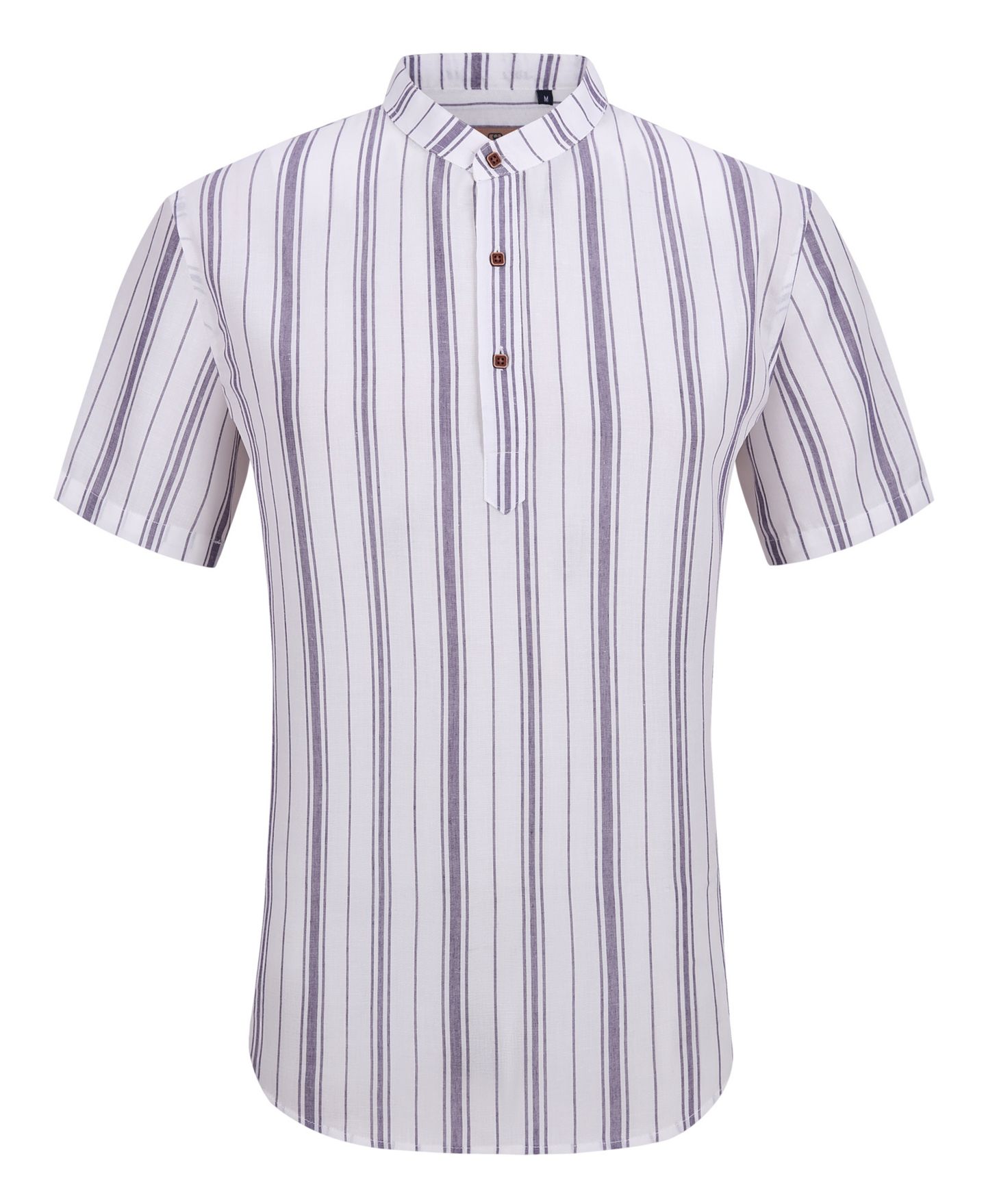 Мужской топ Suslo Couture Linen Stripped Banded Collar Button Up, цвет: Чёрный — фото 1
