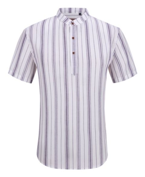 Мужской топ Suslo Couture Linen Stripped Banded Collar Button Up, цвет: Чёрный