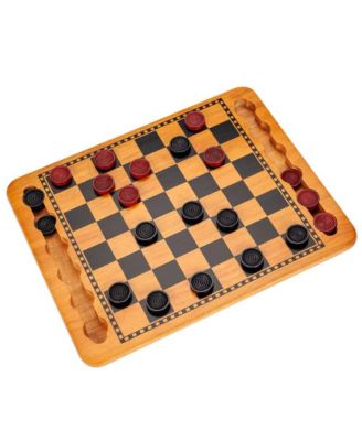 14 in. Red and Black Solid Wood Checkers Set, Grooves in Board