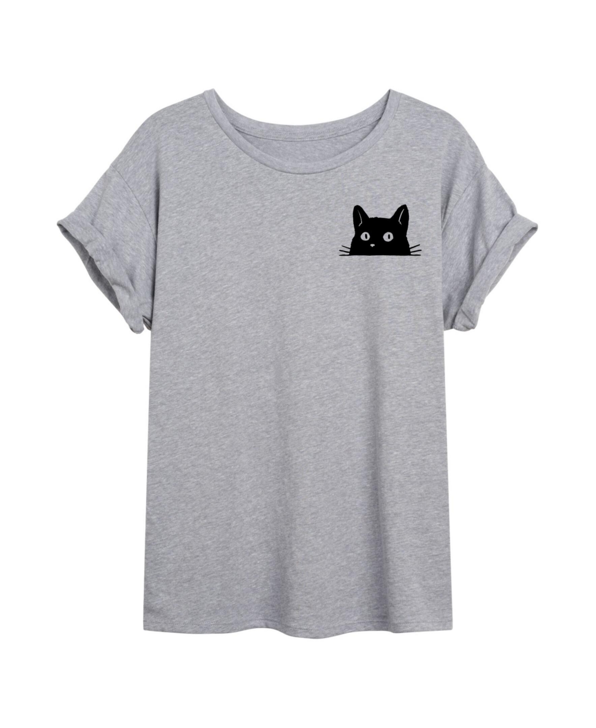 Good Vibes Llc Hybrid Apparel Trendy Juniors Peeking Cat Graphic Oversized Tee In Grey