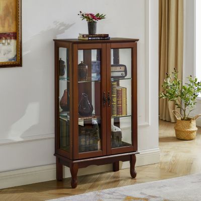 Curio Cabinet Lighted Curio Diapaly Cabinet With Adjustable Shelves And Mirrored Back Panel