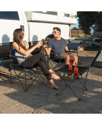 Folding Camping Chair Set of 3 Portable Lawn Chair & Side Table w/ 2 Cup Holders
