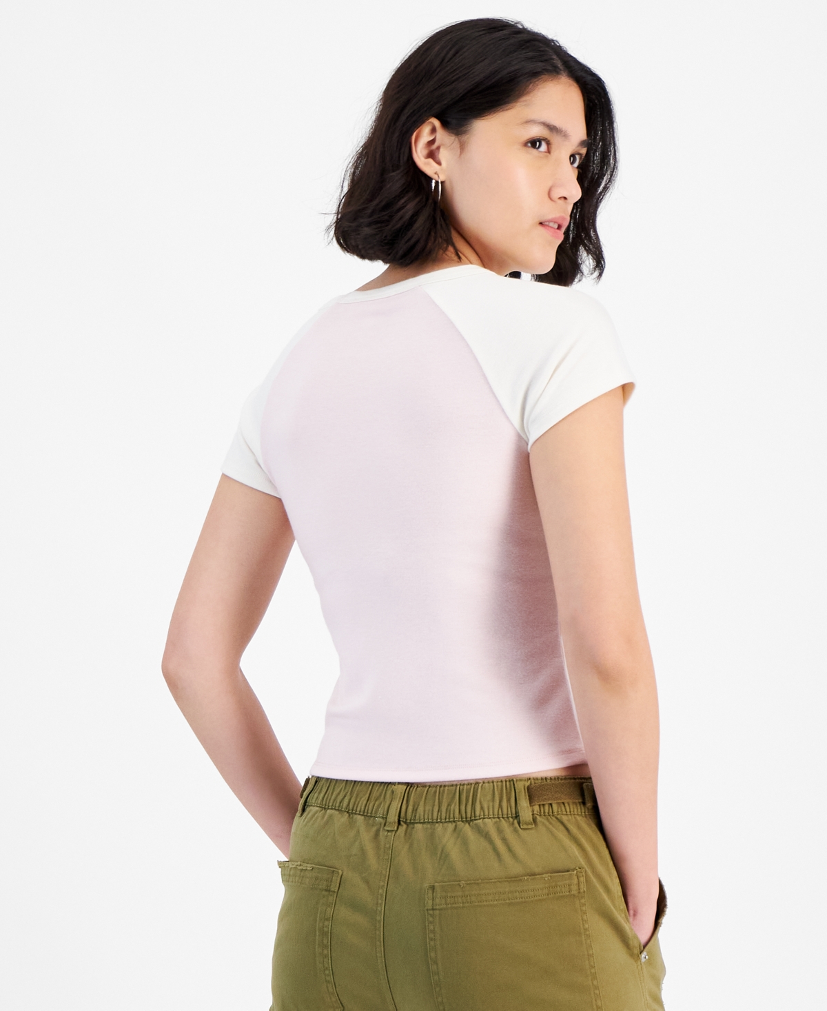 Hippie Rose Juniors' Short-Sleeve Baseball T-Shirt -White